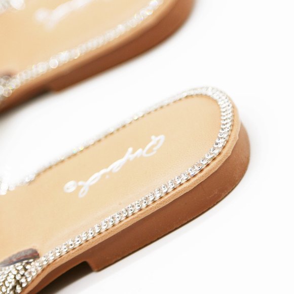 NEW Double Clear Strap Twisted Sparkly Bling Rhinestone Slip On Slides Sandals - Picture 10 of 15